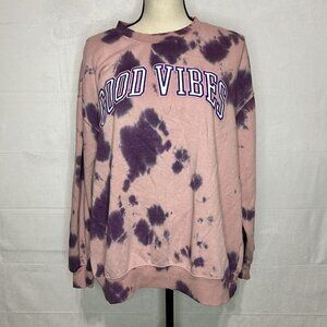 Mighty Fine Good Vibes Pink Purple Tie Dye Crew neck Sweatshirt Sz L